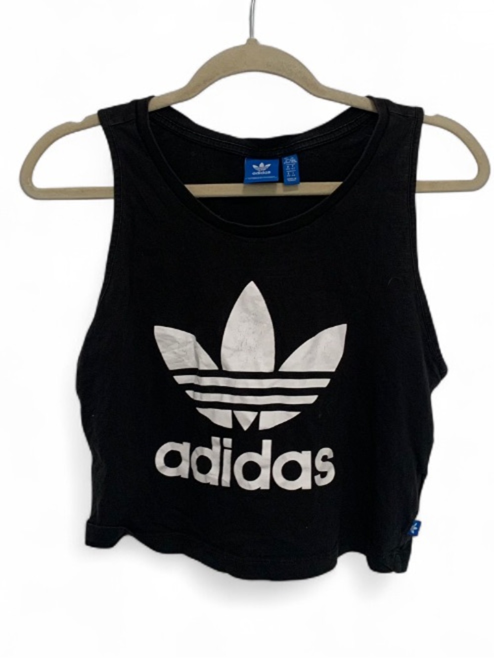 adidas Black Crop Tank with White Trefoil Logo
